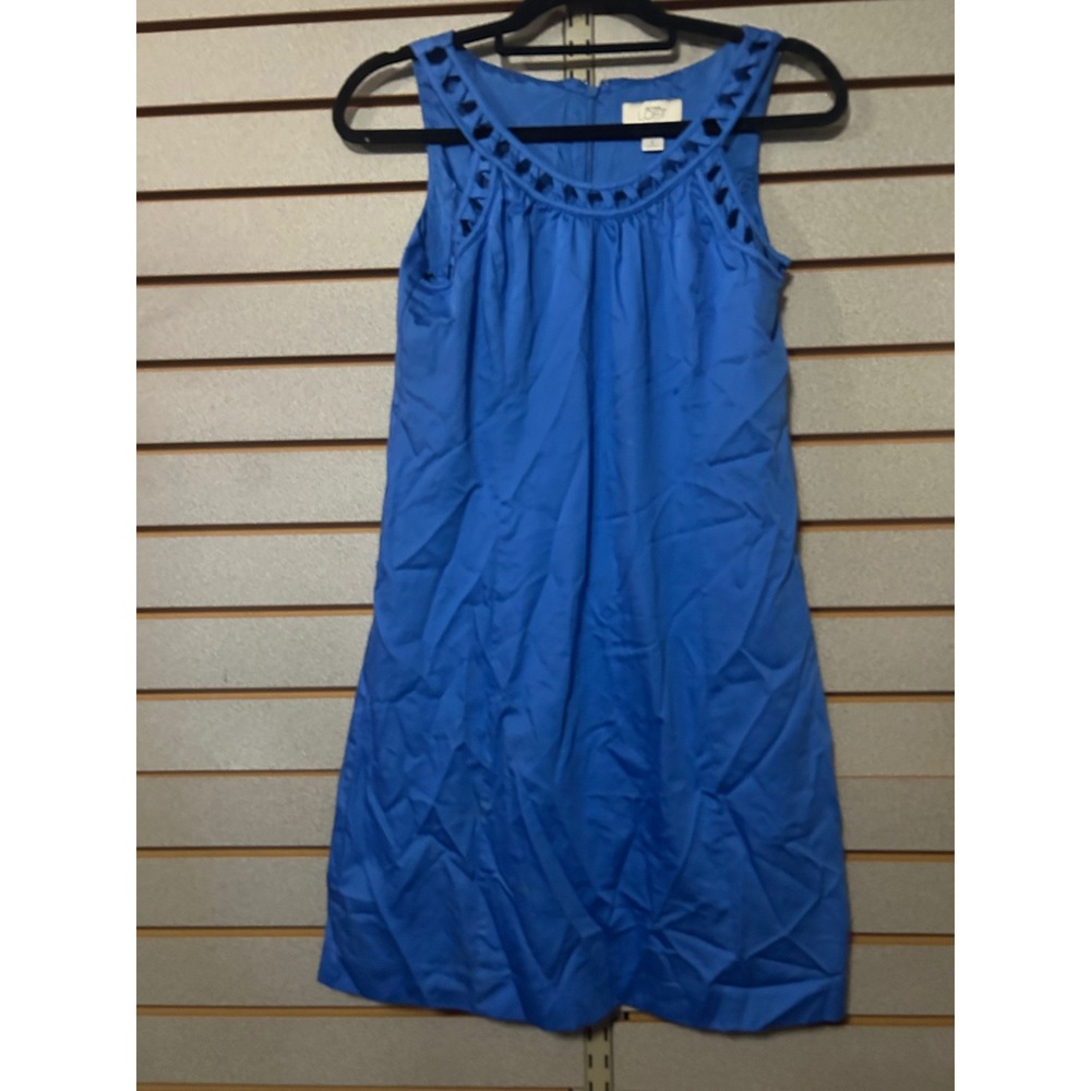 Ann Taylor LOFT Blue Lattice Cutout Neckline Sleeveless Shift Dress Size 0
